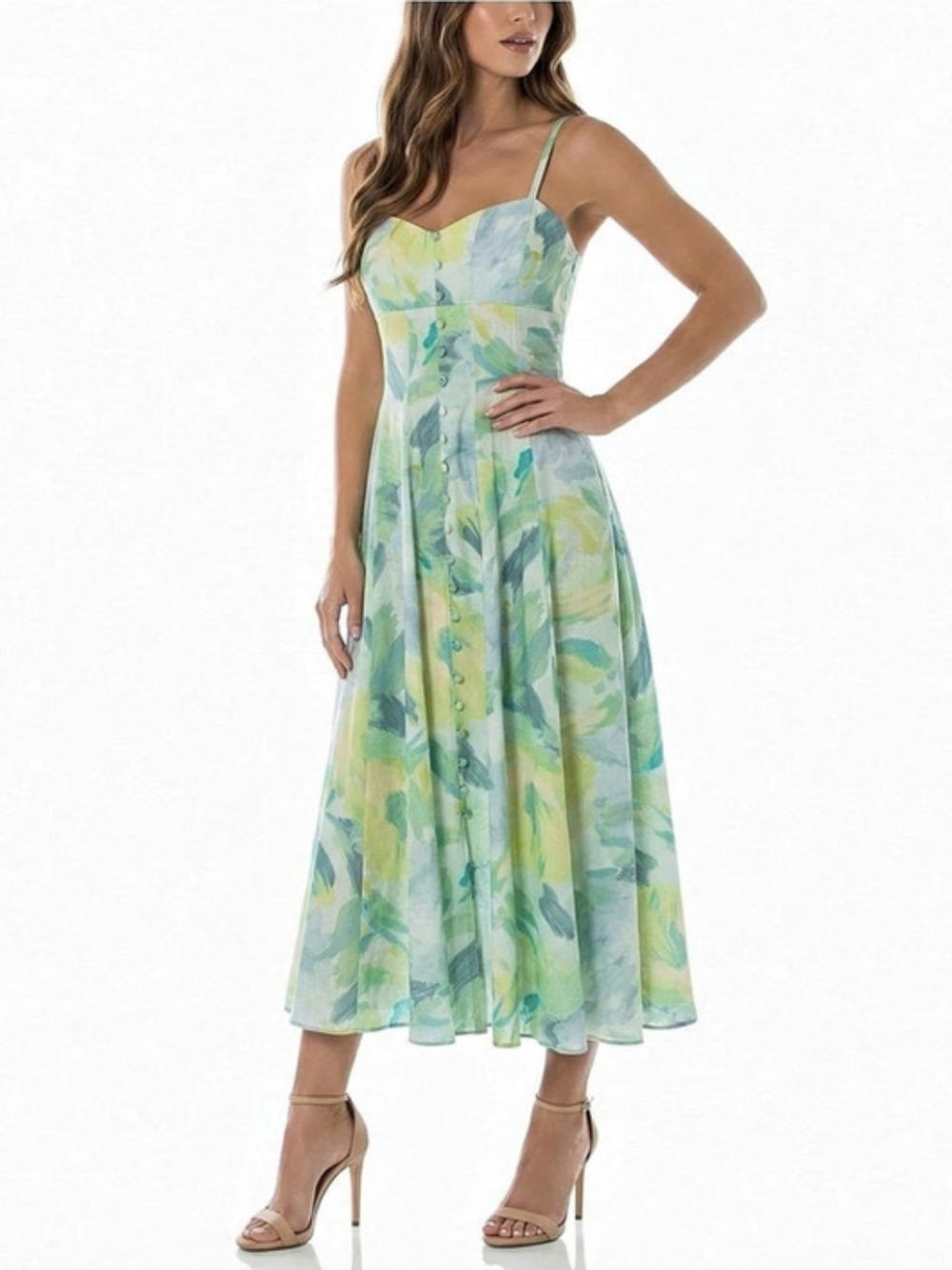 Taylor Dress Midi Mint Size 8 Petite Floral Chiffon Sweetheart Strappy A-Line